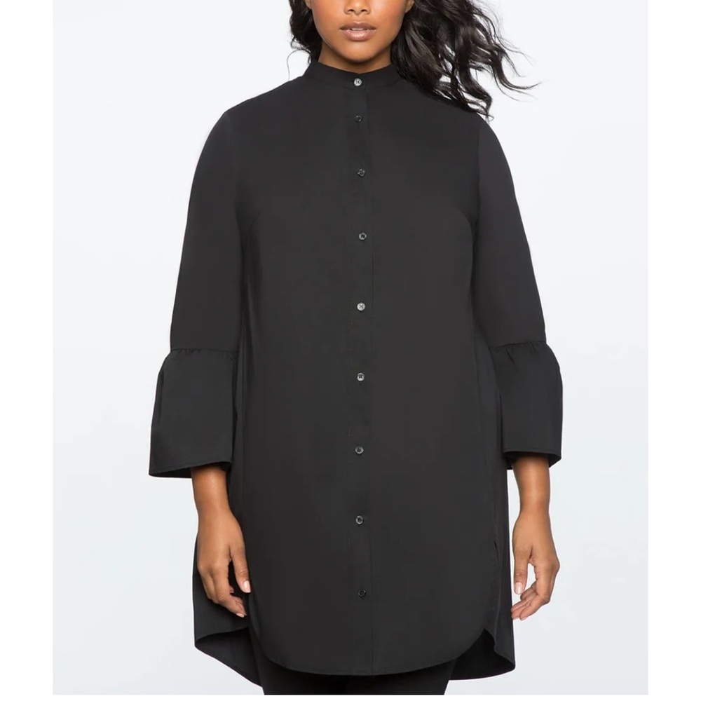 ELOQUII Black Button Down Shirt Dress with Mandarin Collar, Size 18